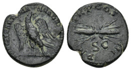 Hadrian. AD 117-138. Æ Quadrans (17mm, 3.63 g). Rome mint. Sruck AD 121-122. Eagle standing facing, head right / Winged thunderbolt.