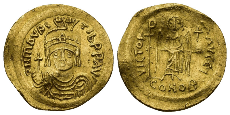 Maurice Tiberius (582-602 AD). AV solidus (20mm, 4.38 g), c. 583-601, Constantin...