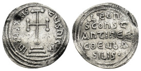 Leo IV AR Miliaresion. Constantinople, AD 775-780. (1 Gr. 18mm.)
IhSYS XRISTYS nICA, cross potent on three steps, within triple border
Rev. five lines...