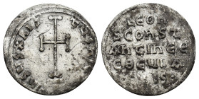 Leo IV AD 780-787. Constantinople Miliaresion AR (20mm, 1.7 g). IhS YS XRIS – tYS hICA Cross potent on base and three steps within a triple border of ...