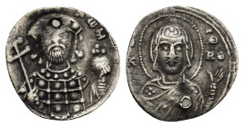 Romanus IV Diogenes, 1068-1071. 1/3 Miliaresion (Silver, 13mm, 0.57 g), Constantinopolis. Facing bust of Romanus IV, bearded, wearing crown surmounted...