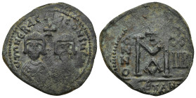 Revolt of the Heraclii. 608-610. AE Follis -40 Nummi (9.27 Gr. 32mm). Alexandria mint, 1st officina. Facing busts of Heraclius, on left, and his fathe...