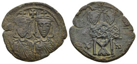 Leo IV the Khazar, with Constantine VI, Leo III, and Constantine V. 775-780. Æ Follis (25mm, 4.7 g). Constantinople mint. Struck 776-778. Crowned faci...