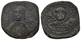 Michael VII Ducas (1071-1078 AD) Constantinople AE Follis (26mm, 7.96 g.) Obv: Bust of Christ Pantokrator facing, star to left and right. Rev: Crowned...