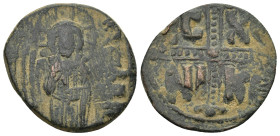 Michael IV. Follis. 1034-1041 AD. Constantinople. (5.7 Gr. 26mm.)
Christ Antiphonetes standing facing, holding Gospels and raising hand in benediction...