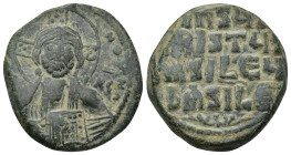 Anonymous Folles. temp. Basil II & Constantine VIII, circa 1020-1028. AE Follis (13.53 Gr.28mm). Constantinople mint. 
Facing bust of Christ Pantokrat...