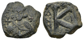 Anastasius II Artemius. 713-715. Æ Half Follis (18mm, 2.44 g, 16h). Constantinople mint, uncertain officina. Dated RY 1 (713/4). Crowned and draped bu...