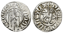 Hetoum I and Zabel (1226-1271). AR Tram (20mm, 3.0 g). Obv. Standing figures facing of Hetoum and Zabel, both wearing crowns and holding between them ...