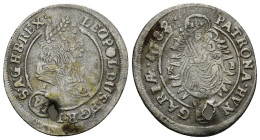 Hungary, Holy Roman Empire. Leopold I AR 6 Kreutzer. (25mm, 2.72 g) Kremnica mint, 1682. LEOPOLDVS · D : G · R · I · S · A · GE · HV · B · REX ·, laur...