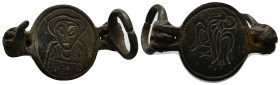 A bronze part with male bust and bird paterns. 34mm, 10.0 g