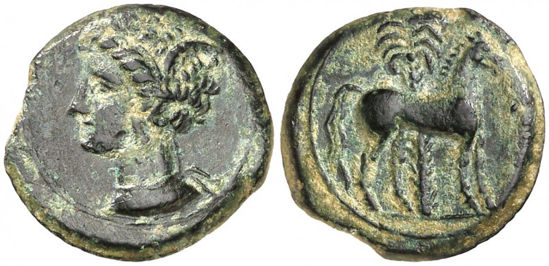 (s. IV a.C.). Zeugitana. Cartago. AE 16. (S. 6444 var). 2,57 g. Pátina verde. MB...