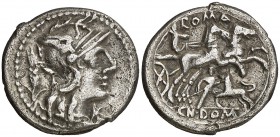 (hacia 128 a.C.). Gens Domitia. Denario. (Bab. 14) (Craw. 261/1). 3,68 g. MBC.