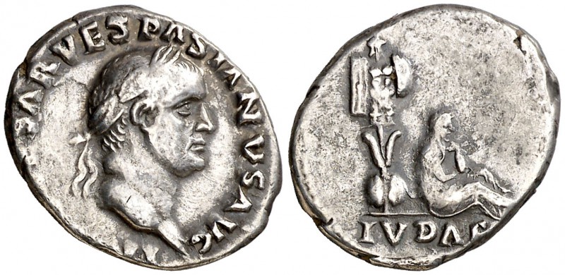 (69-70 d.C.). Vespasiano. Denario. (Spink 2296) (S. 226) (RIC. 2). 3,31 g. Escas...