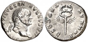 (74 d.C.). Vespasiano. Denario. (Spink 2299) (S. 362) (RIC. 703). 3 g. MBC+.