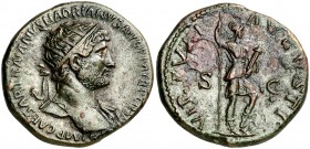 (123 d.C.). Adriano. Dupondio. (Spink 3670) (Co. 1470) (RIC. 605). 13,68 g. MBC+.