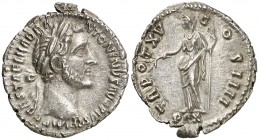 (151-152 d.C.). Antonino pío. Denario. (Spink 4095 var) (S. 585) (RIC. 216a). 2,94 g. EBC-.