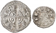 Alfons I (1162-1196). Barcelona. (Cru.V.S. 296 var y 297) (Cru.C.G. 2100c y 2101). Lote de un diner y un òbol. MBC/MBC+.