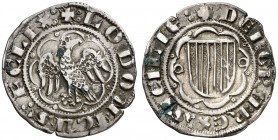 Lluís I de Sicília (1342-1355). Sicília. Pirral. (Cru.V.S. 608) (Cru.C.G. 2583a) (MIR 190). 3,22 g. Ex Colección Ègara 26/04/2017, nº 329. Rara. MBC-....