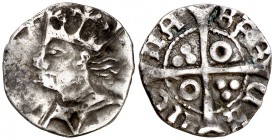 Alfons IV (1416-1458). Barcelona. Terç de croat. (Cru.V.S. 823) (Cru.C.G. 2875a). 0,71 g. Algo alabeada y recortada. MBC-.