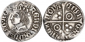 Ferran II (1479-1516). Barcelona. Croat. (Cru.V.S. 1139 var por busto) (Badia 695 sim) (Cru.C.G. 3068a var por busto). 3,17 g. Pequeñas grietas. Cuell...