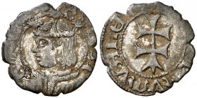 Ferran II (1479-1516). Aragón. Dinero jaqués. (Cru.V.S. 1307) (Cru.C.G. 3207). 0,69 g. Sin S en anverso. Escasa. MBC-.