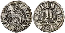 Juan I (1379-1390). Sevilla. Sexto de real. (AB. 543). 0,53 g. Pequeña perforación. Escasa. (MBC).