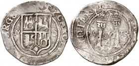 s/d. Juana y Carlos. México. O. 4 reales. (Cal. 88). 13,40 g. Rayitas. (MBC-).
