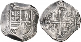 s/d. Felipe II. México. F. 8 reales. (Cal. 154). 27,11 g. Los círculos del valor 8 entrelazados. MBC-.