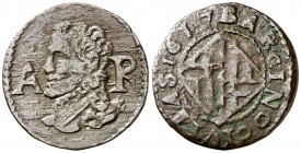 1617. Felipe III. Barcelona. 1 ardit. (Cal. 597) (Cru.C.G. 4345e). 1,49 g. Escasa. MBC-.
