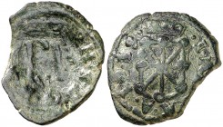 1615. Felipe III. Pamplona. 4 cornados. (Cal. 737). 3,44 g. Defecto de cospel. Algo cóncava. (MBC-).