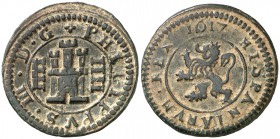 1617. Felipe III. Segovia. 4 maravedís. (Cal. 821). 2,79 g. Ex Áureo 28/04/2004, nº 2672. MBC+.