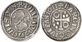 1611. Felipe III. Barcelona. 1/2 croat. (Cal. 534) (Cru.C.G. 4342). 1,57 g. MBC-.
