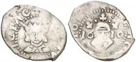 1610. Felipe III. Valencia. 1 divuitè. (Cal. 511 var) (Cru.C.G. 4361). 1,60 g. Escasa. BC+/MBC-.