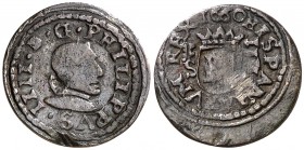 1660. Felipe IV. Segovia. S. 4 maravedís. (Cal. 1547). 1,15 g. Golpecito. Muy rara. MBC-.