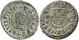 1664. Felipe IV. Coruña. R. 8 maravedís. (Cal. 1306). 2,16 g. Pátina verde. Ex Áureo 28/04/2004, nº 2706. MBC/MBC+.
