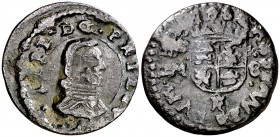 1663. Felipe IV. Trujillo. M. 8 maravedís. (Cal. falta) (J.S. M-733). 2,36 g. Ceca bajo el escudo. MBC-.