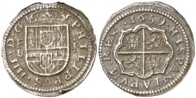 1659. Felipe IV. Segovia. . 1 real. (Cal. 1086). 3,53 g. Golpecitos. MBC/MBC+.