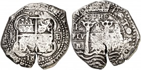1653. Felipe IV. Potosí. E. 8 reales. (Cal. 437). 22,11 g. Doble fecha y triple ensayador. Visible el nombre y el ordinal del rey. Oxidaciones limpiad...