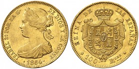 1864. Isabel II. Madrid. 100 reales. (Cal. 29). 8,29 g. Golpecitos. EBC-/EBC.