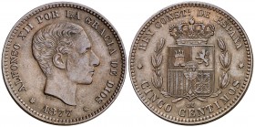 1877. Alfonso XII. Barcelona. . 5 céntimos. (Cal. 71). 5 g. MBC+.