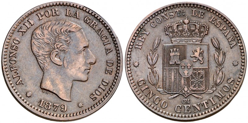 1879. Alfonso XII. Barcelona. . 5 céntimos. (Cal. 73). 4,90 g. MBC+.