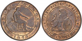 1870. Gobierno Provisional. Barcelona. . 10 céntimos. (Cal. 24). 9,88 g. MBC+.