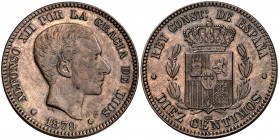1879. Alfonso XII. Barcelona. . 10 céntimos. (Cal. 69). 10,37 g. MBC+.