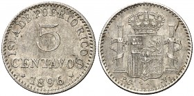 1896. Alfonso XIII. Puerto Rico. PGV. 5 centavos. (Cal. 86). 1,24 g. MBC.