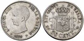 1889*89. Alfonso XIII. MPM. 50 céntimos. (Cal. 54). 2,47 g. Leves rayitas. MBC+/EBC-.