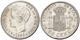1900*00. Alfonso XIII. SMV. 50 céntimos. (Cal. 60). 2,39 g. EBC+.