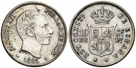 1885. Alfonso XII. Manila. 10 centavos. (Cal. 98). 2,59 g. Golpecito. EBC+.