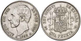 1882/1*1882. Alfonso XII. MSM. 1 peseta. (Cal. 57). 4,92 g. Limpiada. Escasa. MBC-/MBC.