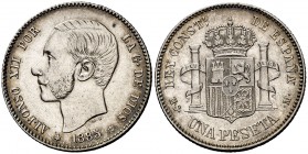 1885*1886. Alfonso XII. MSM. 1 peseta. (Cal. 62). 5 g. Buen ejemplar. Escasa. MBC+.