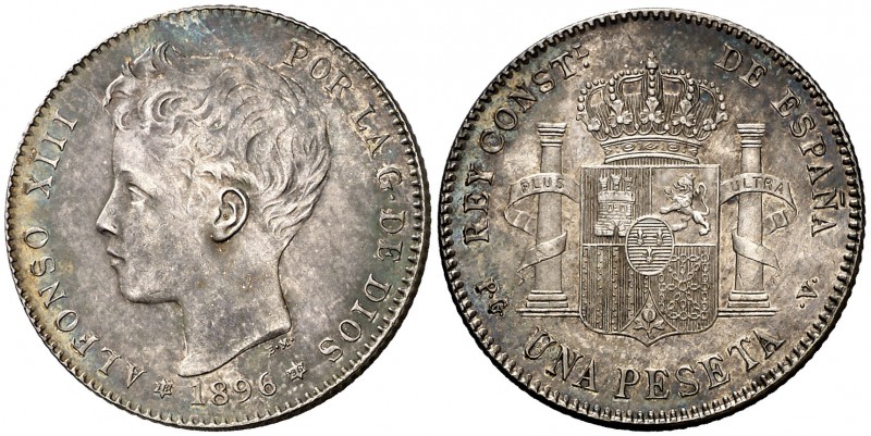 1896*1896. Alfonso XIII. PGV. 1 peseta. (Cal. 41). 4,98 g. Pátina. Bella. S/C-.